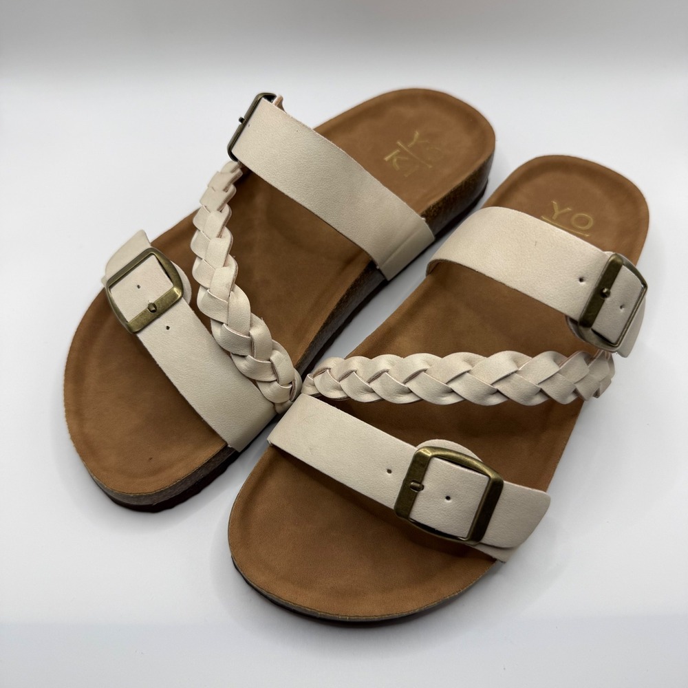 Yoki Gian-272 Sandals Womens Size 6 Nude NEW Braided Buckle Slide Comfort